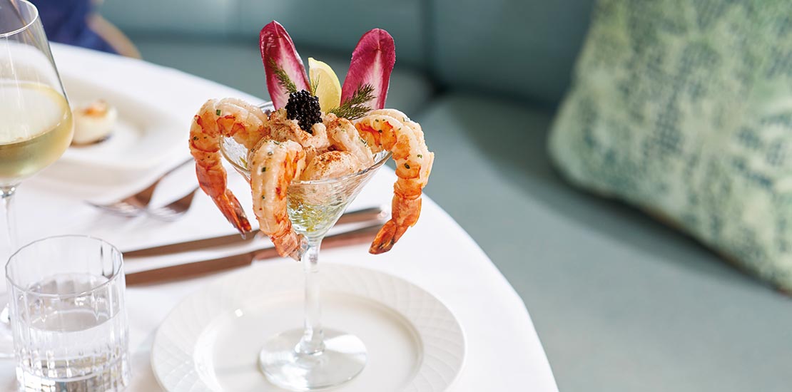 Coast to Coast Shrimp Cocktail - king and tiger prawns, baby shrimps and iceberg chiffonade